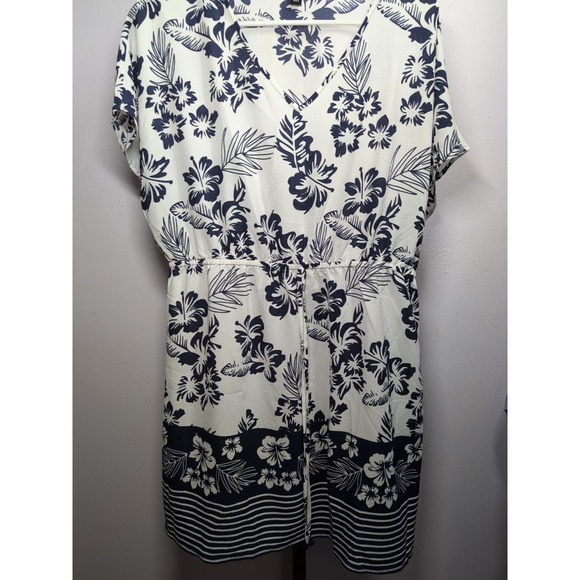 Mario Serrani Beach Swim Cover Up Hawaiian Navy & White, Size S - Picture 2 of 7